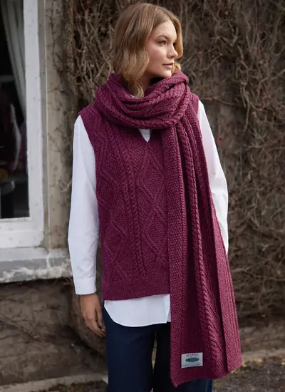 personalized tree of life scarf made in ireland hand linkedd hand finished raspberry marl